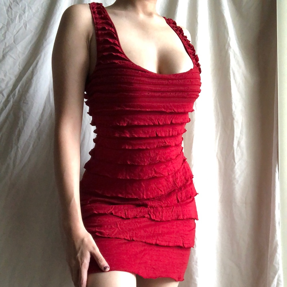 Cute Chic Max Studio Ruffled Red Mini Dress Sleeveless Women’s Size Small